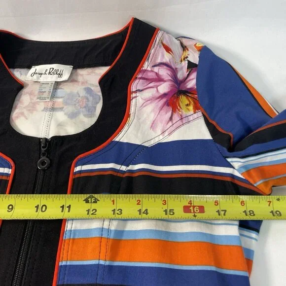 Joseph Ribkoff Floral & Stripe Zip Jacket – Size 10 (CAN/USA) - Picture 13 of 15